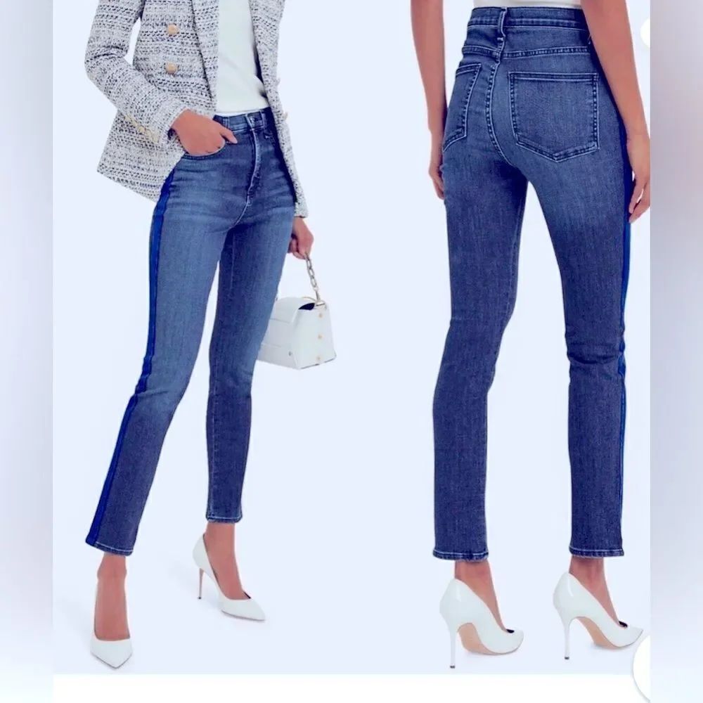 Veronica Beard Kate 10"
Skinny With Blue Tuxedo Stripes; Size 27/4